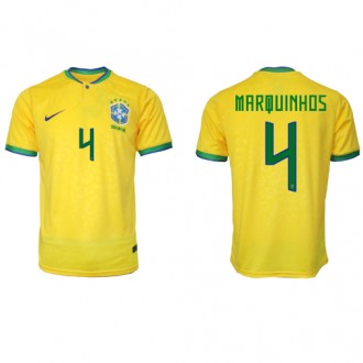 Brasilien Marquinhos #4 Hemmakläder VM 2022 Kortärmad